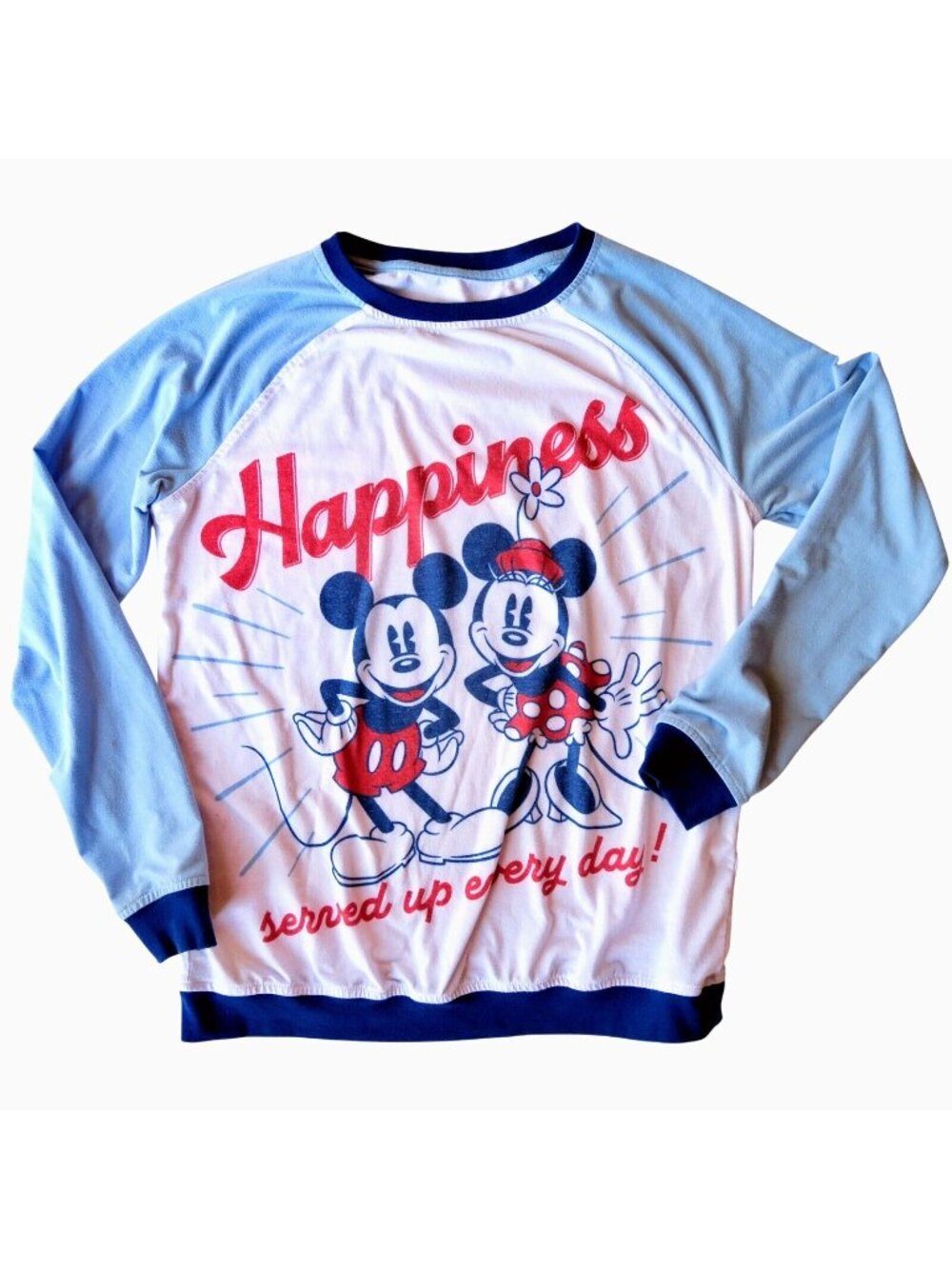 Mickey & Minnie Mouse "Happiness" Raglan Sleeve Lightweight Sweater Small